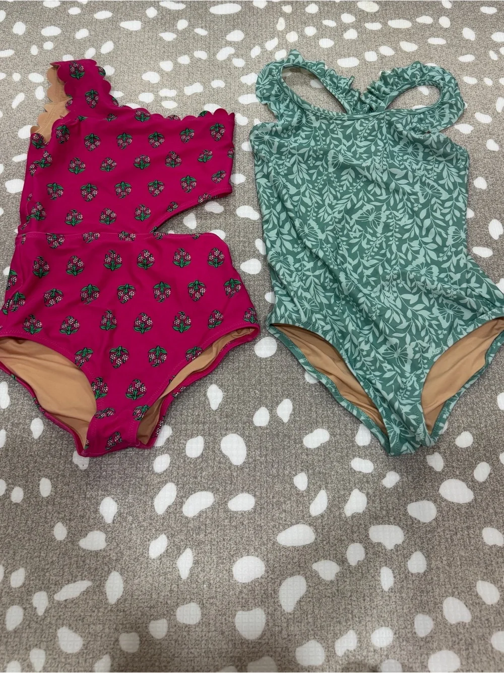 Bundle Crewcuts one piece swimsuit sage ruffle girl block print floral scalloped